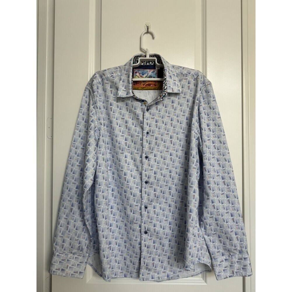 Robert Graham Men’s Button‎ Front Shirt Geometric Multi Rainbow Sunglasses 2XL